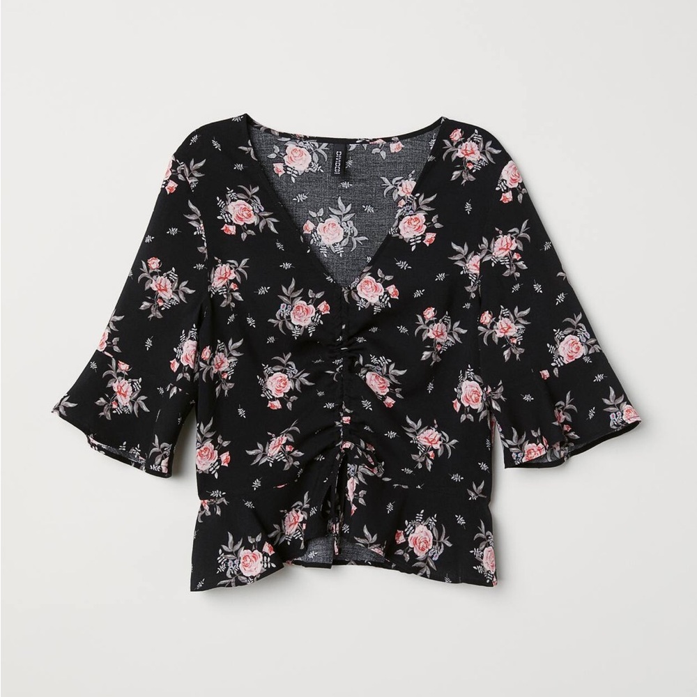 H&M Black and Pink Floral Blouse